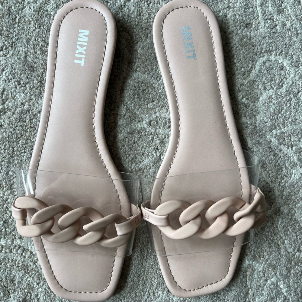 Mixit Pink Clear Band Braided Trendy Classic Summer Comfy Slide Sandals, Size 9